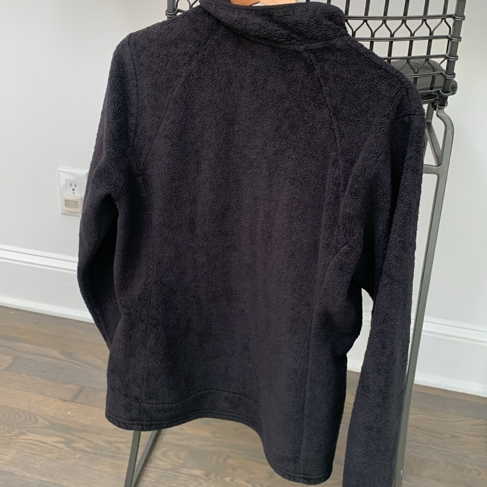 The NorthFace Fuzzy Fleece Pullover Sweater kangaroo Pockets Black Womenβs L - Picture 3 of 8